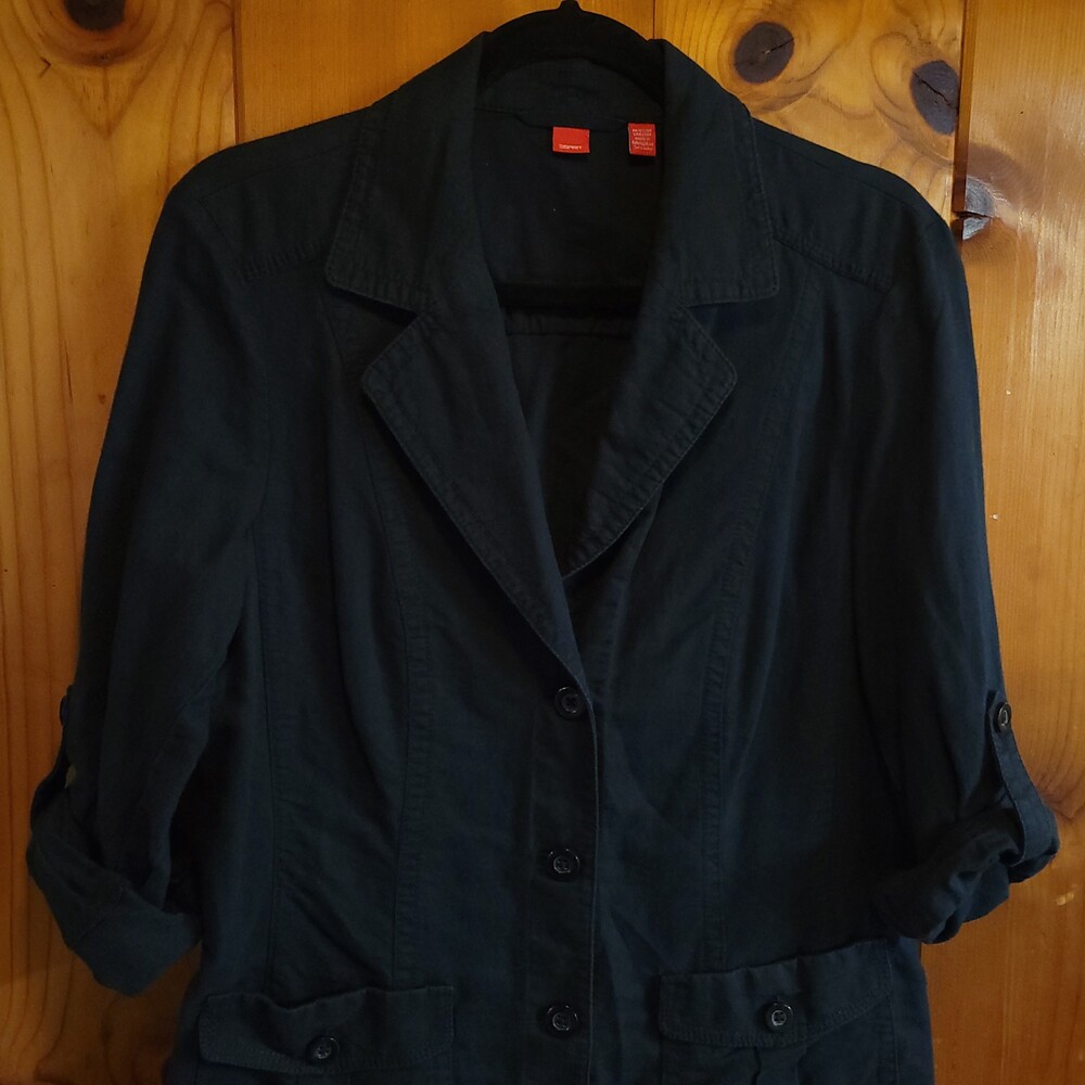 Vintage y2k Esprit vtg Black Button Front Roll-Up Sleeve blazer shirt Jacket